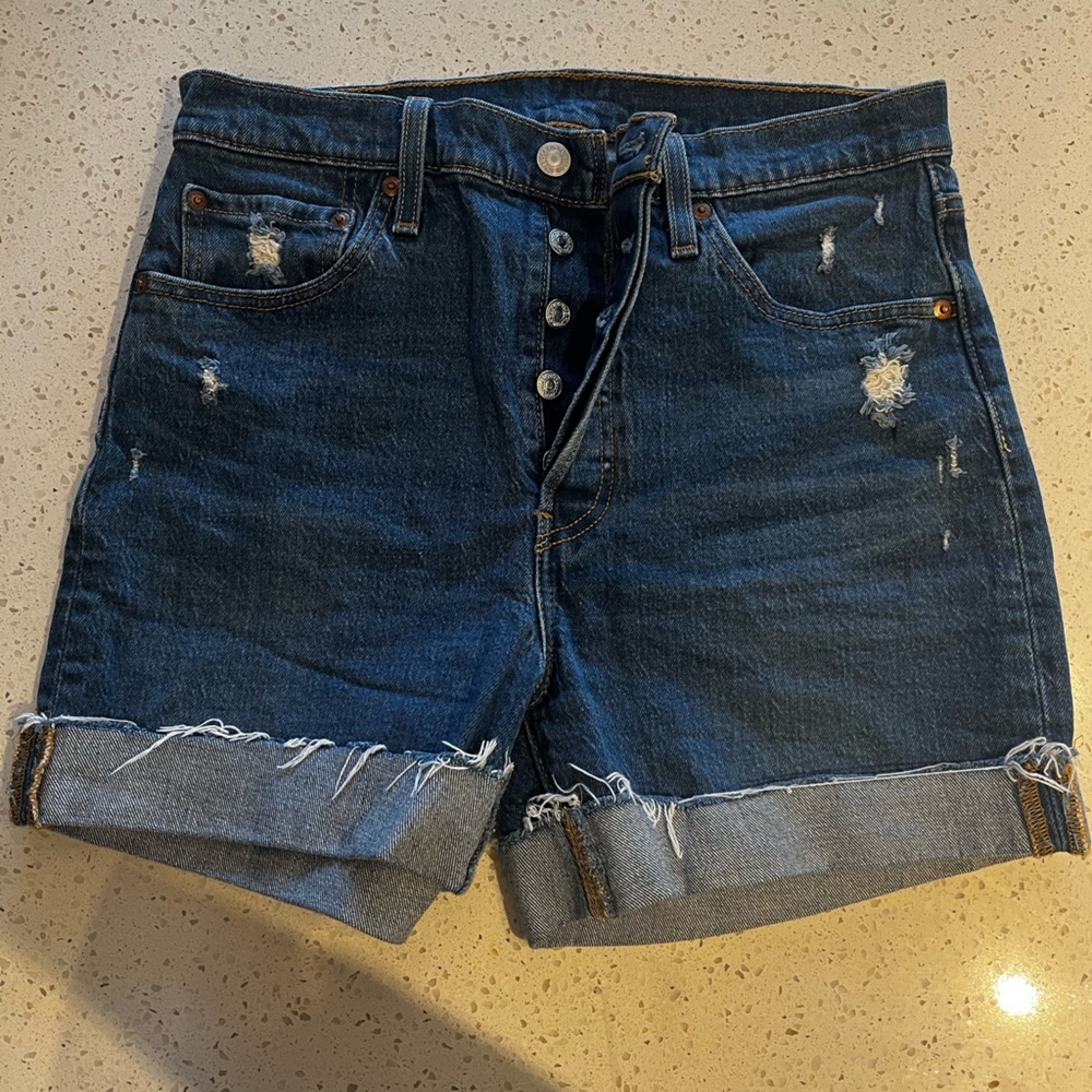 Levi's Women's Distressed Denim Shorts - Dark Blue